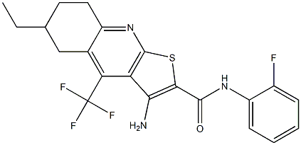 3-amino-6-ethyl-N-(2-fluorophenyl)-4-(trifluoromethyl)-5,6,7,8-tetrahydrothieno[2,3-b]quinoline-2-carboxamide Struktur