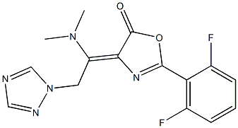 2-(2,6-difluorophenyl)-4-[(E)-1-(dimethylamino)-2-(1H-1,2,4-triazol-1-yl)ethylidene]-1,3-oxazol-5(4H)-one Struktur