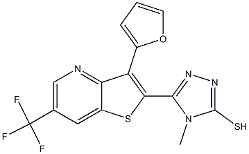 5-[3-(2-furyl)-6-(trifluoromethyl)thieno[3,2-b]pyridin-2-yl]-4-methyl-4H-1,2,4-triazole-3-thiol Struktur