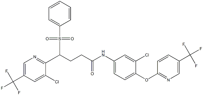 4-[3-chloro-5-(trifluoromethyl)-2-pyridinyl]-N-(3-chloro-4-{[5-(trifluoromethyl)-2-pyridinyl]oxy}phenyl)-4-(phenylsulfonyl)butanamide Struktur