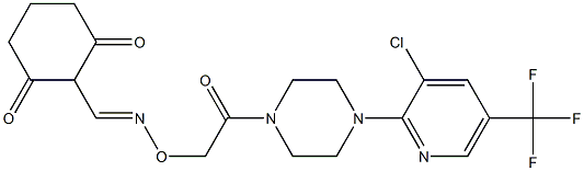 2,6-dioxocyclohexanecarbaldehyde O-(2-{4-[3-chloro-5-(trifluoromethyl)-2-pyridinyl]piperazino}-2-oxoethyl)oxime Struktur