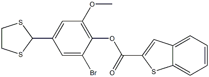 2-bromo-4-(1,3-dithiolan-2-yl)-6-methoxyphenyl benzo[b]thiophene-2-carboxylate Struktur