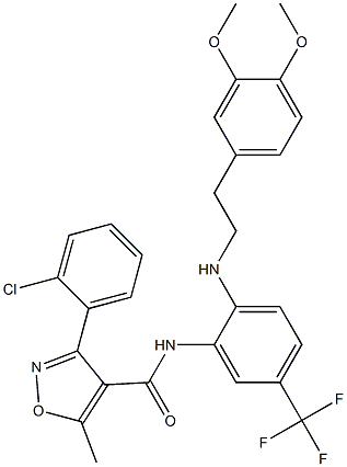 N4-[2-[(3,4-dimethoxyphenethyl)amino]-5-(trifluoromethyl)phenyl]-3-(2-chlorophenyl)-5-methylisoxazole-4-carboxamide Struktur