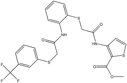 methyl 3-{[2-({2-[(2-{[3-(trifluoromethyl)phenyl]sulfanyl}acetyl)amino]phenyl}sulfanyl)acetyl]amino}-2-thiophenecarboxylate Struktur