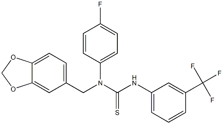 N-(1,3-benzodioxol-5-ylmethyl)-N-(4-fluorophenyl)-N'-[3-(trifluoromethyl)phenyl]thiourea Struktur