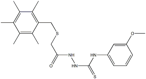 N1-(3-methoxyphenyl)-2-{2-[(2,3,4,5,6-pentamethylbenzyl)thio]acetyl}hydrazine-1-carbothioamide Struktur