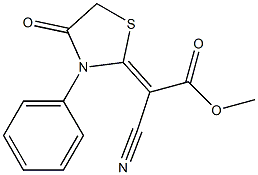 methyl 2-cyano-2-(4-oxo-3-phenyl-1,3-thiazolan-2-yliden)acetate Struktur