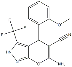 6-amino-4-(2-methoxyphenyl)-3-(trifluoromethyl)-2,4-dihydropyrano[2,3-c]pyrazole-5-carbonitrile Struktur