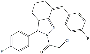 2-Chloro-1-[7-(4-fluoro-benzylidene)-3-(4-fluoro-phenyl)-3,3a,4,5,6,7-hexahydro-indazol-2-yl]-ethanone Struktur