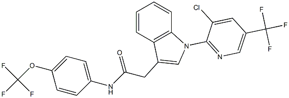 2-{1-[3-chloro-5-(trifluoromethyl)-2-pyridinyl]-1H-indol-3-yl}-N-[4-(trifluoromethoxy)phenyl]acetamide Struktur