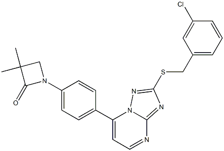 1-(4-{2-[(3-chlorobenzyl)sulfanyl][1,2,4]triazolo[1,5-a]pyrimidin-7-yl}phenyl)-3,3-dimethyl-2-azetanone Struktur