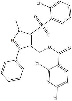 {5-[(2-chlorophenyl)sulfonyl]-1-methyl-3-phenyl-1H-pyrazol-4-yl}methyl 2,4-dichlorobenzenecarboxylate Struktur