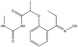 1-(2-{2-[1-(hydroxyimino)propyl]phenoxy}propanoyl)-3-methylurea Struktur