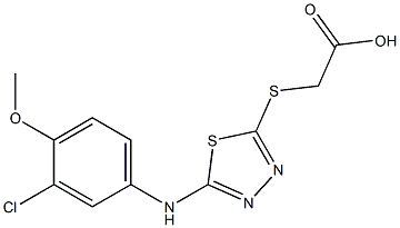 2-({5-[(3-chloro-4-methoxyphenyl)amino]-1,3,4-thiadiazol-2-yl}sulfanyl)acetic acid Struktur