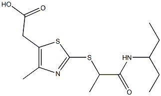 2-(4-methyl-2-{[1-(pentan-3-ylcarbamoyl)ethyl]sulfanyl}-1,3-thiazol-5-yl)acetic acid Struktur