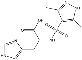 2-[(3,5-dimethyl-1H-pyrazole-4-)sulfonamido]-3-(1H-imidazol-4-yl)propanoic acid Struktur