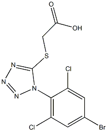 2-{[1-(4-bromo-2,6-dichlorophenyl)-1H-1,2,3,4-tetrazol-5-yl]sulfanyl}acetic acid Struktur