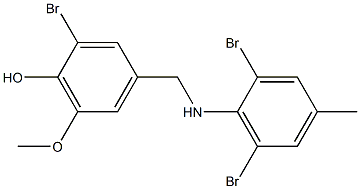 2-bromo-4-{[(2,6-dibromo-4-methylphenyl)amino]methyl}-6-methoxyphenol Struktur