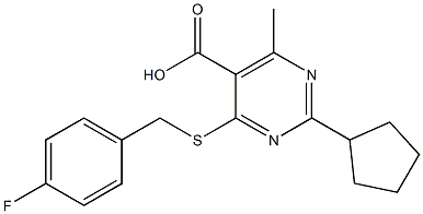 2-cyclopentyl-4-[(4-fluorobenzyl)thio]-6-methylpyrimidine-5-carboxylic acid Struktur