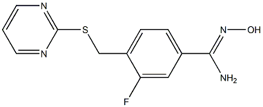 3-fluoro-N'-hydroxy-4-[(pyrimidin-2-ylsulfanyl)methyl]benzene-1-carboximidamide Struktur