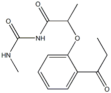 3-methyl-1-[2-(2-propanoylphenoxy)propanoyl]urea Struktur