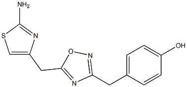 4-({5-[(2-amino-1,3-thiazol-4-yl)methyl]-1,2,4-oxadiazol-3-yl}methyl)phenol Struktur