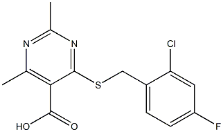 4-[(2-chloro-4-fluorobenzyl)thio]-2,6-dimethylpyrimidine-5-carboxylic acid Struktur