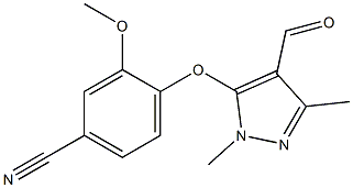 4-[(4-formyl-1,3-dimethyl-1H-pyrazol-5-yl)oxy]-3-methoxybenzonitrile Struktur