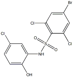 4-bromo-2,6-dichloro-N-(5-chloro-2-hydroxyphenyl)benzene-1-sulfonamide Struktur