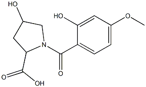 4-hydroxy-1-(2-hydroxy-4-methoxybenzoyl)pyrrolidine-2-carboxylic acid Struktur