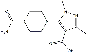 5-(4-carbamoylpiperidin-1-yl)-1,3-dimethyl-1H-pyrazole-4-carboxylic acid Struktur