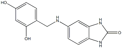 5-{[(2,4-dihydroxyphenyl)methyl]amino}-2,3-dihydro-1H-1,3-benzodiazol-2-one Struktur