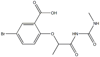 5-bromo-2-({1-[(methylcarbamoyl)amino]-1-oxopropan-2-yl}oxy)benzoic acid Struktur