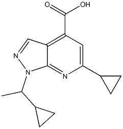 6-cyclopropyl-1-(1-cyclopropylethyl)-1H-pyrazolo[3,4-b]pyridine-4-carboxylic acid Struktur