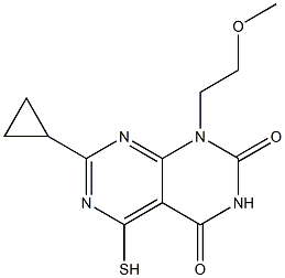 7-cyclopropyl-5-mercapto-1-(2-methoxyethyl)pyrimido[4,5-d]pyrimidine-2,4(1H,3H)-dione Struktur