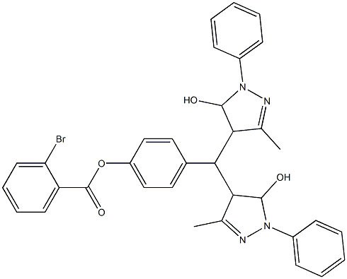 4-[bis(5-hydroxy-3-methyl-1-phenyl-4,5-dihydro-1H-pyrazol-4-yl)methyl]phenyl 2-bromobenzoate Struktur