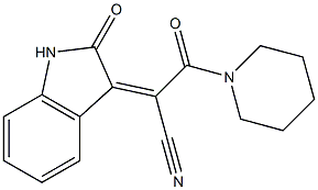 3-oxo-2-(2-oxo-1,2-dihydro-3H-indol-3-ylidene)-3-(1-piperidinyl)propanenitrile Struktur