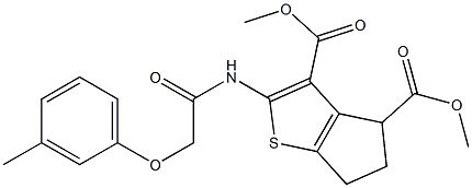 dimethyl 2-{[(3-methylphenoxy)acetyl]amino}-5,6-dihydro-4H-cyclopenta[b]thiophene-3,4-dicarboxylate Struktur