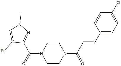 1-[(4-bromo-1-methyl-1H-pyrazol-3-yl)carbonyl]-4-[3-(4-chlorophenyl)acryloyl]piperazine Struktur