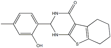 2-(2-hydroxy-4-methylphenyl)-2,3,5,6,7,8-hexahydro[1]benzothieno[2,3-d]pyrimidin-4(1H)-one Struktur