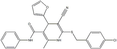 6-[(4-chlorobenzyl)sulfanyl]-5-cyano-4-(2-furyl)-2-methyl-N-phenyl-1,4-dihydro-3-pyridinecarboxamide Struktur