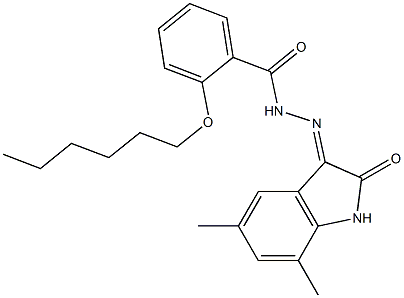 N'-(5,7-dimethyl-2-oxo-1,2-dihydro-3H-indol-3-ylidene)-2-(hexyloxy)benzohydrazide Struktur