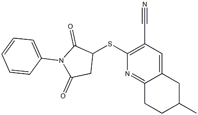 2-((2,5-dioxo-1-phenylpyrrolidin-3-yl)sulfanyl)-6-methyl-5,6,7,8-tetrahydroquinoline-3-carbonitrile Struktur