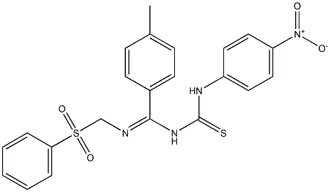 N-{4-nitrophenyl}-N'-((4-methylphenyl){[(phenylsulfonyl)methyl]imino}methyl)thiourea Struktur