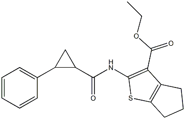 ethyl 2-{[(2-phenylcyclopropyl)carbonyl]amino}-5,6-dihydro-4H-cyclopenta[b]thiophene-3-carboxylate Struktur