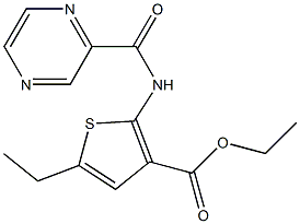 ethyl 5-ethyl-2-[(pyrazin-2-ylcarbonyl)amino]thiophene-3-carboxylate Struktur