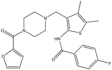 4-fluoro-N-(3-{[4-(2-furoyl)-1-piperazinyl]methyl}-4,5-dimethyl-2-thienyl)benzamide Struktur