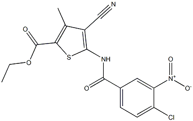 ethyl 5-[(4-chloro-3-nitrobenzoyl)amino]-4-cyano-3-methyl-2-thiophenecarboxylate Struktur