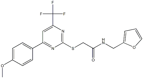 N-(furan-2-ylmethyl)-2-{[4-[4-(methyloxy)phenyl]-6-(trifluoromethyl)pyrimidin-2-yl]sulfanyl}acetamide Struktur