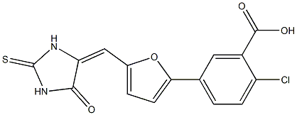 2-chloro-5-{5-[(5-oxo-2-thioxo-4-imidazolidinylidene)methyl]-2-furyl}benzoic acid Struktur